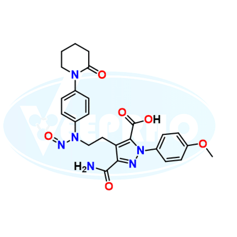 3-carbamoyl-1-(4-methoxyphenyl)-4-(2-(nitroso(4-(2-oxopiperidin-1-yl)phenyl)amino)ethyl)-1H-pyrazole-5-carboxylic acid